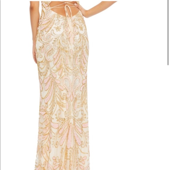 COPY - Mac Duggal Champagne Strappy Back Formal Gown - Picture 4 of 12